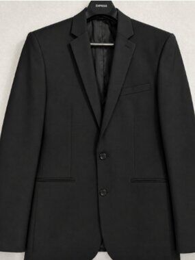 Express Classic Black Wool-Blend Washable Modern Tech Suit Jacket - 38L